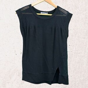 Red Haute Black Sleeveless Muscle Tee with Cut Out Design